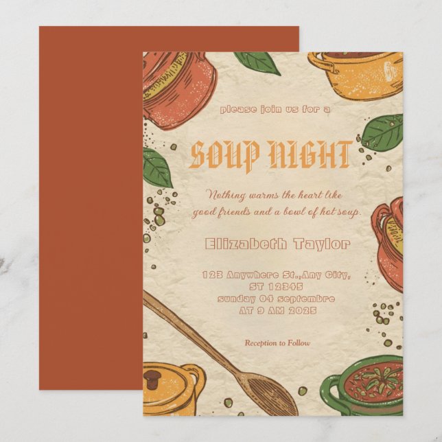 Invitaciones a la Cena de Noche de Sopa (Anverso / Reverso)