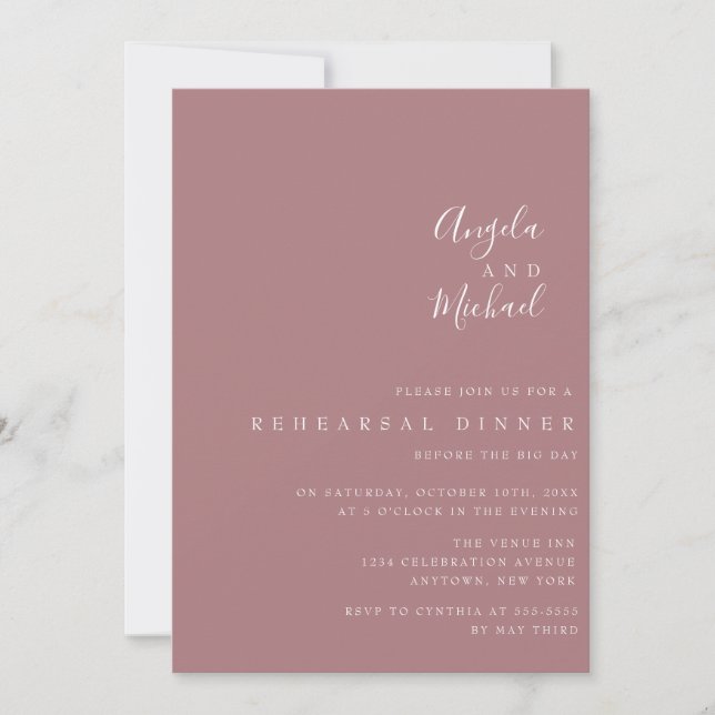 Invitaciones a la cena de Rosa  de Boda (Anverso)