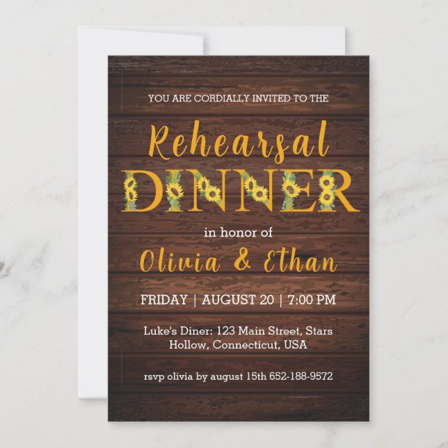 Invitaciones a la cena de un ensayo de girasol cam (Anverso)