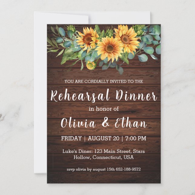 Invitaciones a la cena de un ensayo de girasol cam (Anverso)