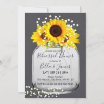 Invitaciones a la cena de un ensayo de girasol jar