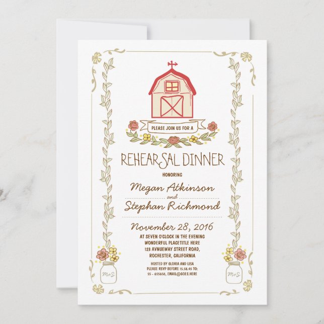 Invitaciones a la cena de un ensayo de granero rús (Anverso)