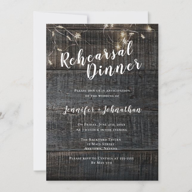 Invitaciones a la cena de un ensayo de luces rusti (Anverso)