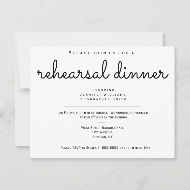 Invitaciones a la cena de un ensayo moderno de b&w (Anverso)