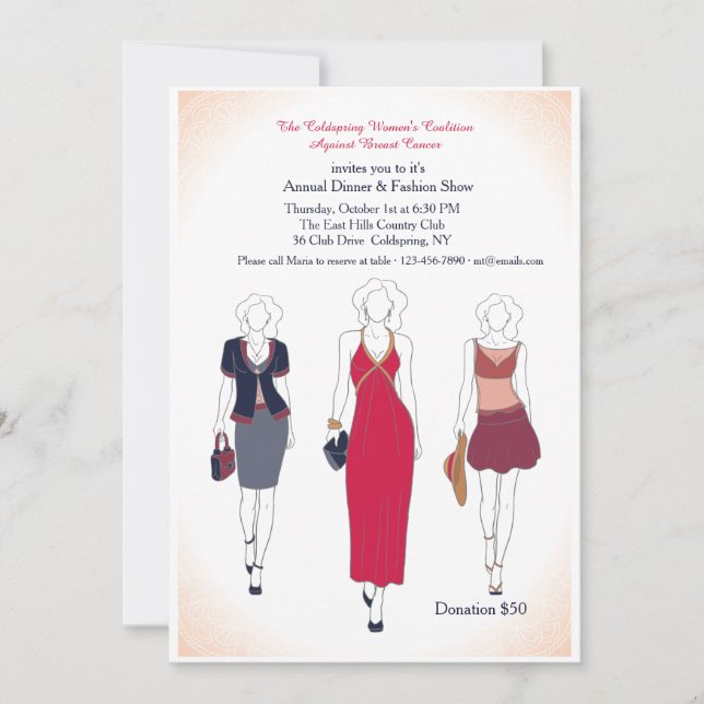Invitaciones a la cena y desfile de moda (Anverso)
