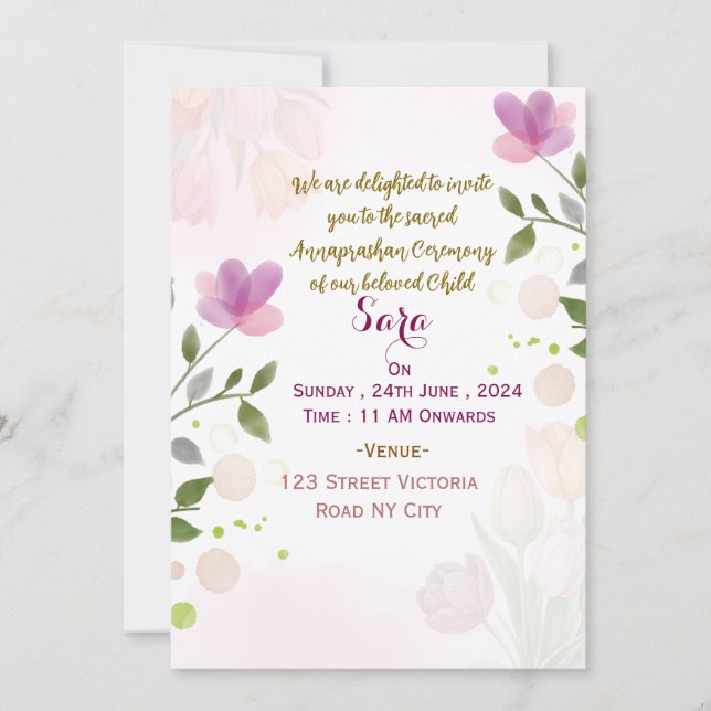Invitaciones a la Ceremonia de Annaprashan  (Anverso)