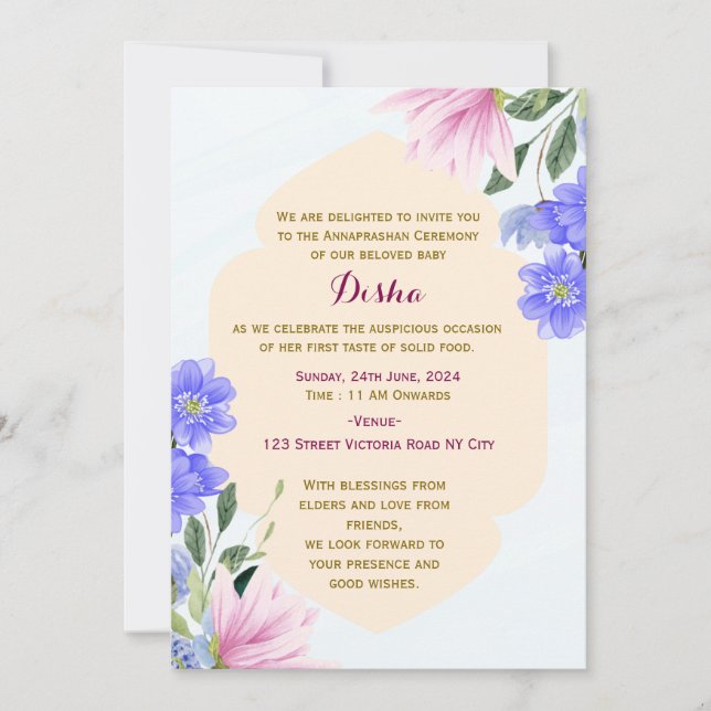 Invitaciones a la Ceremonia de Annaprashan  (Anverso)