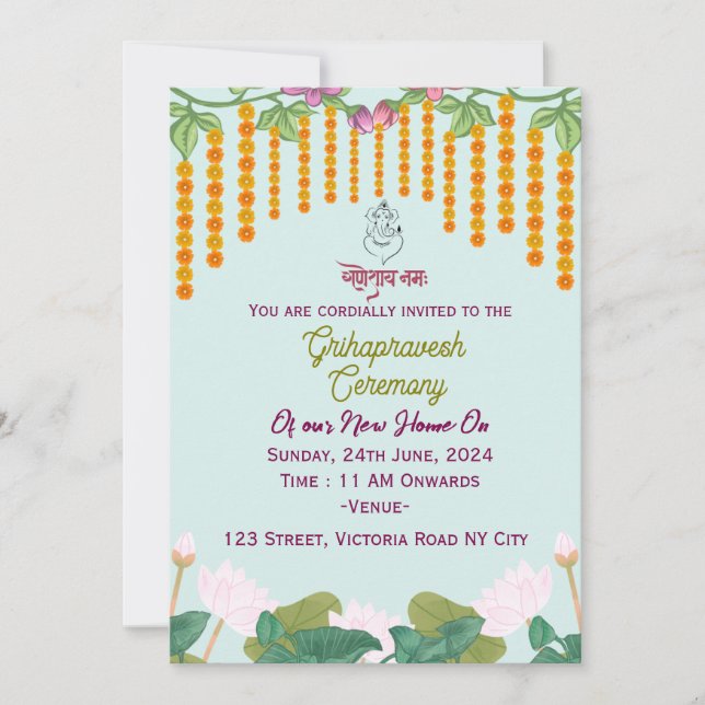 Invitaciones a la ceremonia de Grihapravesh (Anverso)
