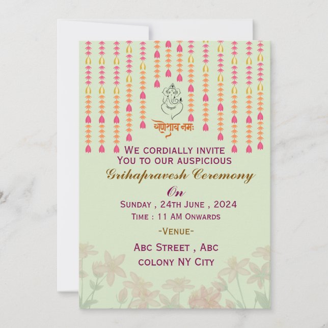Invitaciones a la ceremonia de Grihapravesh (Anverso)