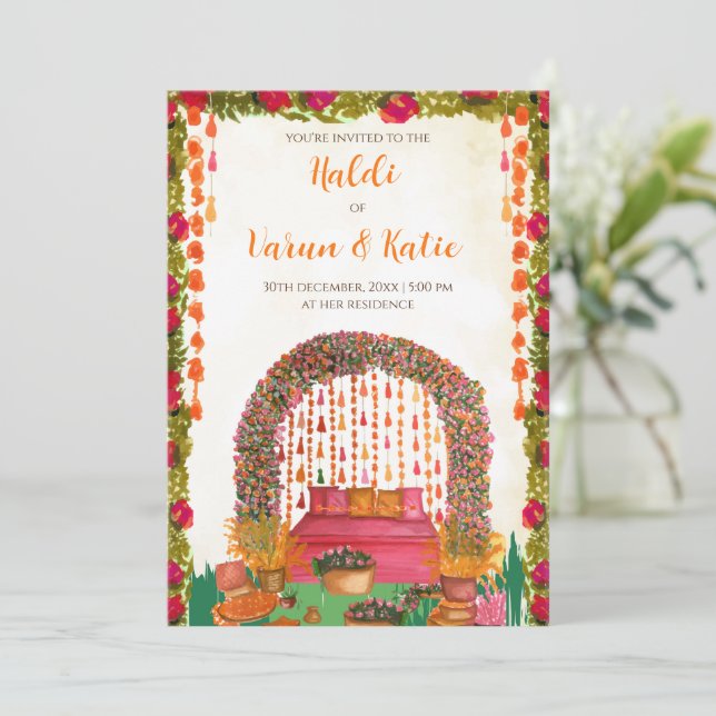 Invitaciones a la ceremonia del boda hindú Haldi (Anverso de pie)