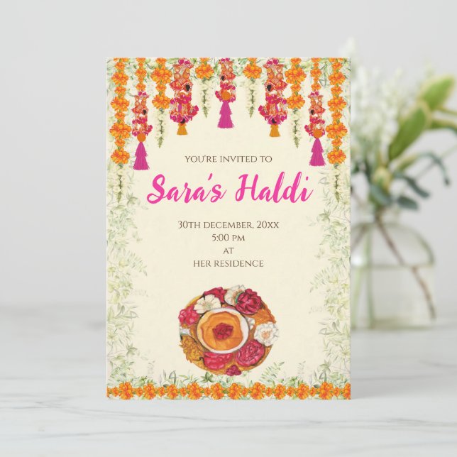 invitaciones a la ceremonia Haldi de la boda india (Anverso de pie)