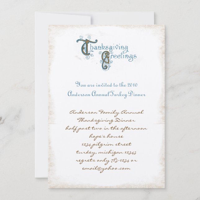 Invitaciones a la cosecha de Acción de Gracias de  (Anverso)