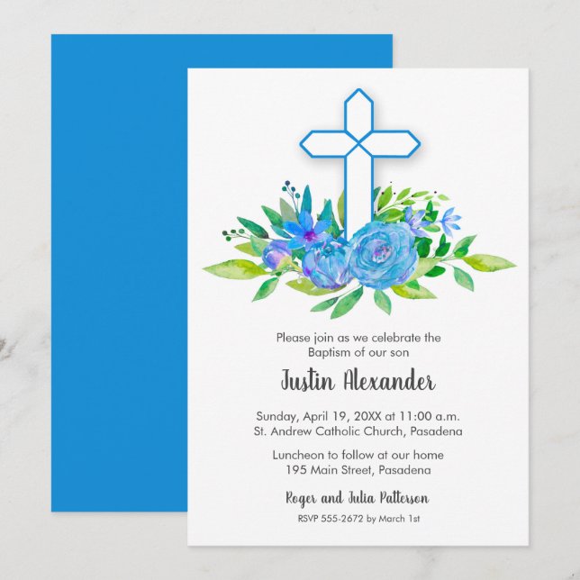 Invitaciones a la cristiandad del bautismo floral  (Anverso / Reverso)