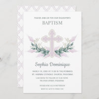 Invitaciones a la cruz rosa y la guirnalda del bau