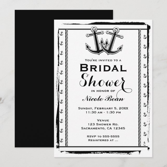 Invitaciones a la despedida de soltera con anclas  (Anverso / Reverso)