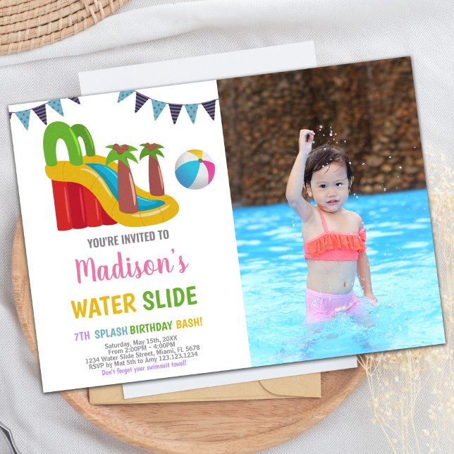 Invitaciones a la diapositiva de fotos de color ro (Pink Red Purple Photo Water Slide Invitations)