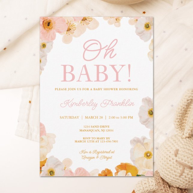 Invitaciones a la ducha acuarela floral para bebés (Subido por el creador)