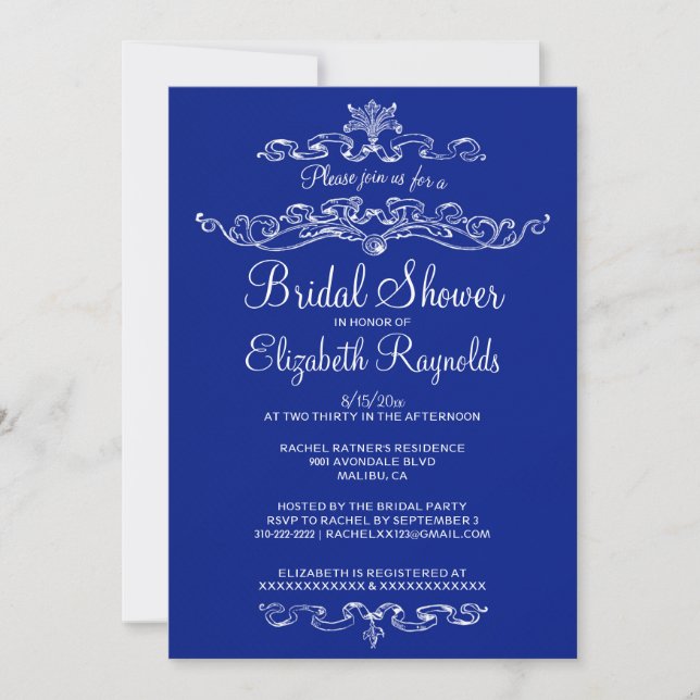Invitaciones a la ducha azul de la Marina de Lujo (Anverso)