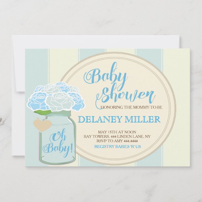 Invitaciones a la ducha azul Mason Jar Blue (Anverso)