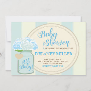 Invitaciones a la ducha azul Mason Jar Blue