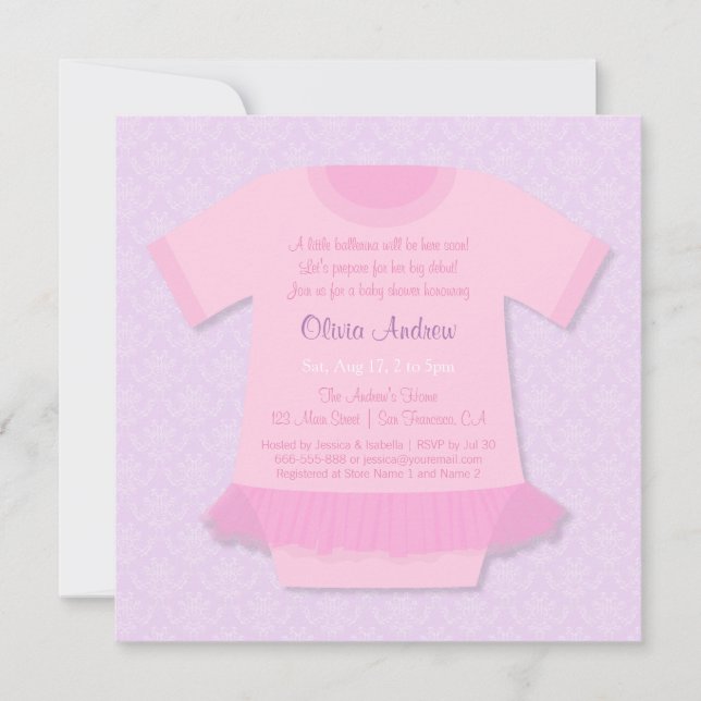 Invitaciones a la ducha Ballerina Tutu Baby Girl (Anverso)