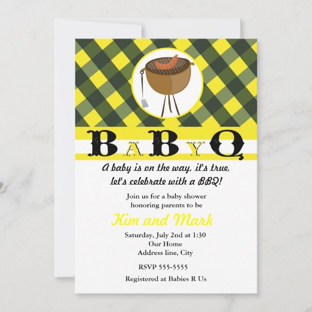 Invitaciones a la ducha BBQ Bebé en verano amarill (Anverso)