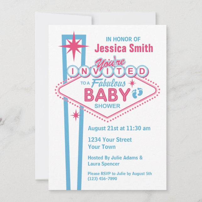Invitaciones a la ducha bebé de Las Vegas (Anverso)
