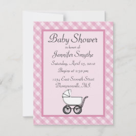 Invitaciones a la ducha bebé rosada de Gingham
