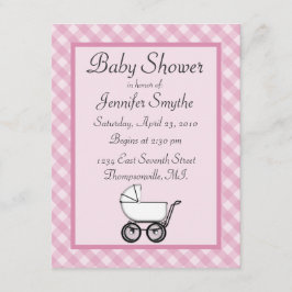 Invitaciones a la ducha bebé rosada de Gingham