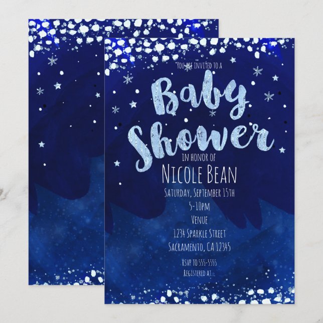 Invitaciones a la ducha Blue Baby Wonderland (Anverso / Reverso)