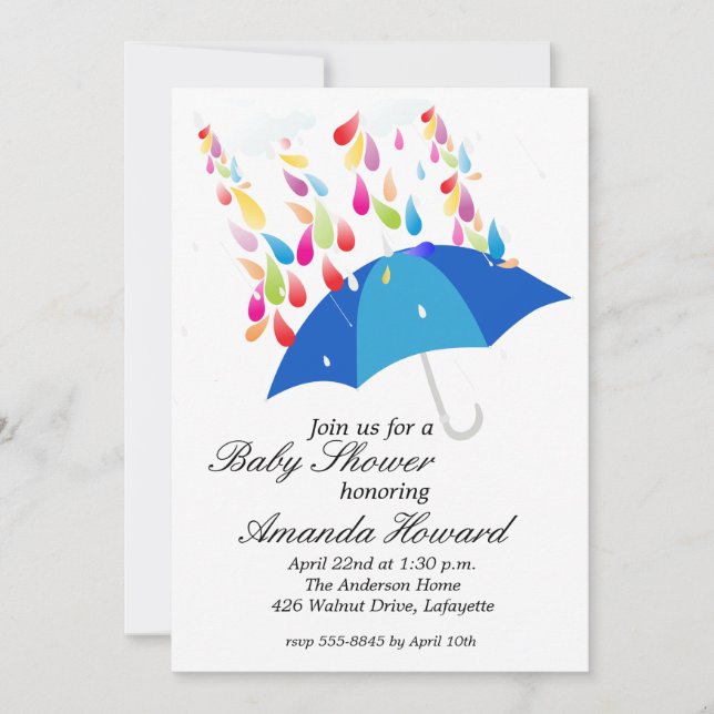Invitaciones a la ducha Blue Umbrella Boy Baby (Anverso)