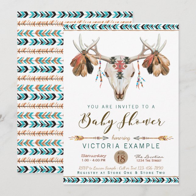 Invitaciones a la ducha Boho Deer Antler Baby (Anverso / Reverso)