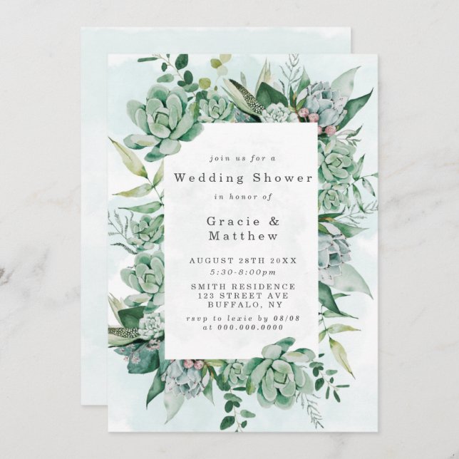Invitaciones a la ducha Boho Succulent Greenery We (Anverso / Reverso)