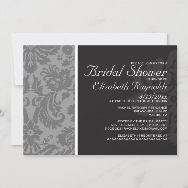 Invitaciones A La Ducha Bridal De Damasco Blanco Y (Anverso)