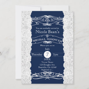 Invitaciones a la DUCHA BRIDAL de encaje azul y bl