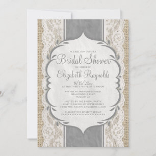Invitaciones a la Ducha Bridal de Lino Gris Burlap