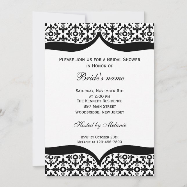 Invitaciones A La Ducha Bridal En Blanco Y Negro (Anverso)