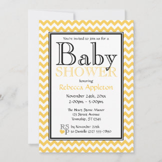 Invitaciones a la ducha Chevron con flores amarill