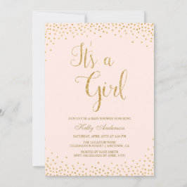 Invitaciones a la ducha Chica  Purpurina rosa y do