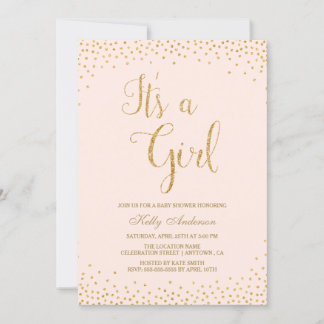 Invitaciones a la ducha Chica  Purpurina rosa y do