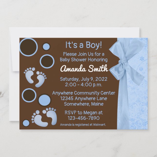 Invitaciones a la ducha con bebé azul (Anverso)