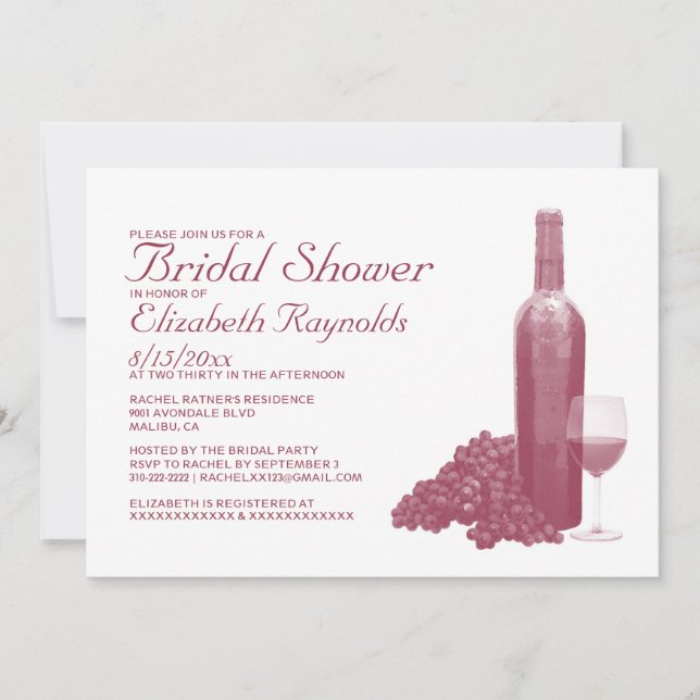 Invitaciones a la ducha con botella de vino (Anverso)