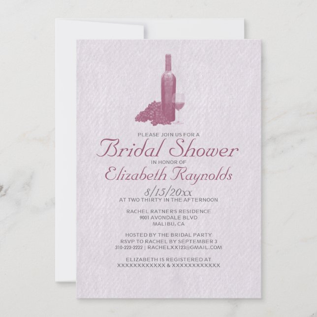 Invitaciones a la ducha con botella de vino formal (Anverso)