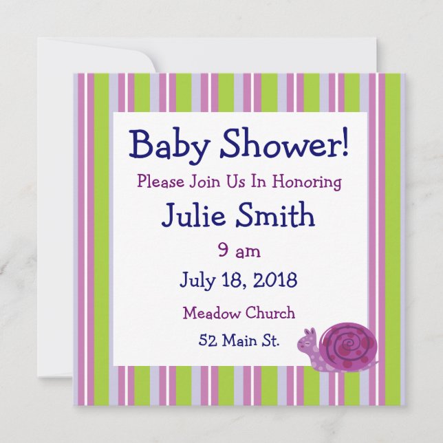 Invitaciones a la ducha con caracol morado (Anverso)