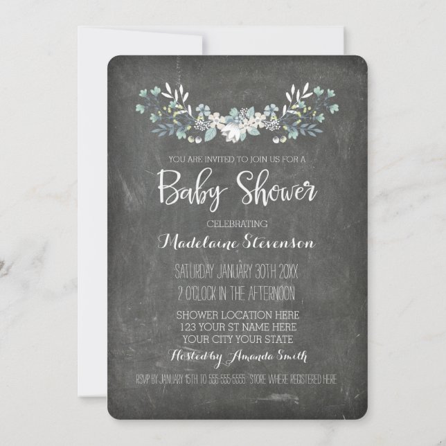 Invitaciones a la ducha con Chalkboard Floral Vint (Reverso)
