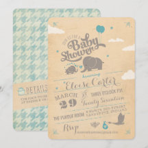Invitaciones a la ducha con elefante azul vintage