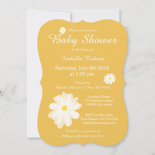 Invitaciones a la ducha con flores amarillas flora (Anverso)