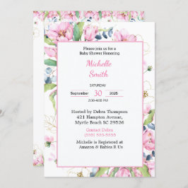 Invitaciones a la ducha con flores blancas rosadas