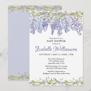 Invitaciones a la ducha con flores color morado