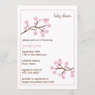 Invitaciones a la ducha con flores de cerezo